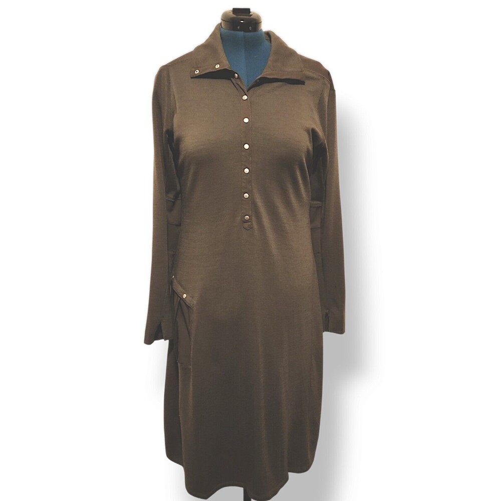 Nau Size L Womens Gray 100% Wool Long Sleeve Front Snap Sheath Dress *Flaw